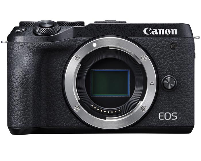 Front view of the canon eos m6 mark2 mirrorless camera