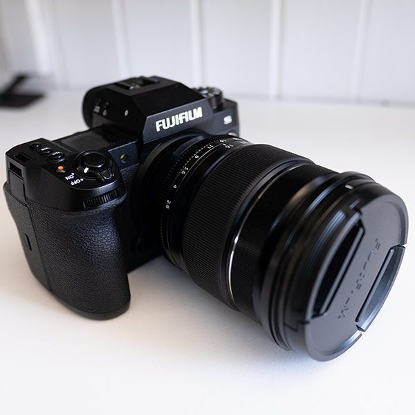 Front right view of a Fujifilm X-H2S digital mirrorless camera